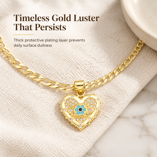 ✨ 18K Gold Plated Evil Eye Heart Necklace & Earrings Jewelry Set