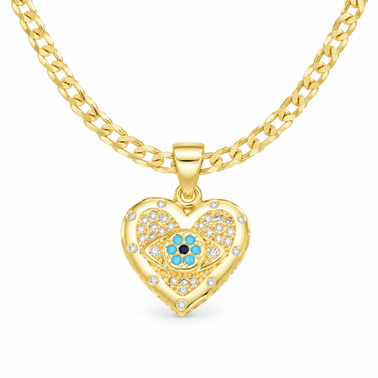 ✨ 18K Gold Plated Evil Eye Heart Necklace & Earrings Jewelry Set