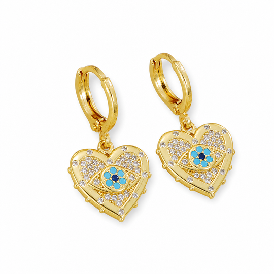 ✨ 18K Gold Plated Evil Eye Heart Necklace & Earrings Jewelry Set