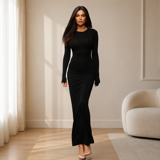 Women's Long Sleeve Slim-Fit Fishtail Maxi Dress
