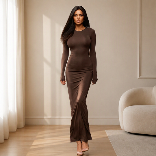Women's Long Sleeve Slim-Fit Fishtail Maxi Dress