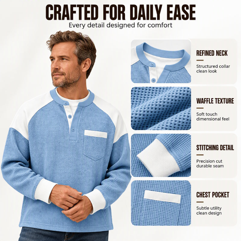Men's Casual Color-Block Waffle Knit Henley Top
