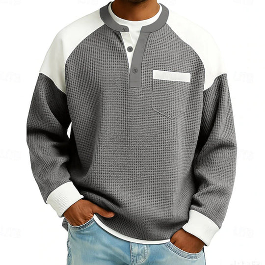 Men's Casual Color-Block Waffle Knit Henley Top