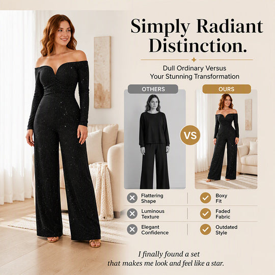 ✨ Elegant Shoulder Line, Eye-Catching Shine | Women's Chic Off-Shoulder Sequined Jumpsuit