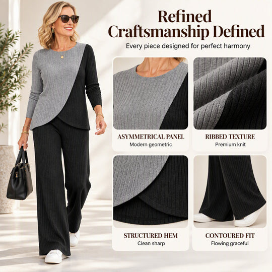 Women's Casual Color Block Ribbed Knit 2-Piece Set