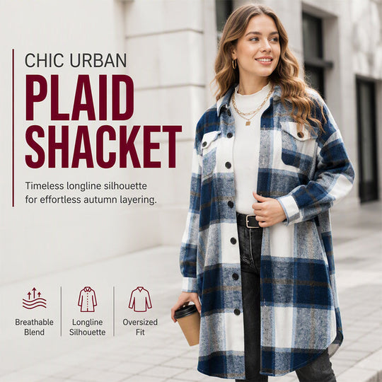 🧥 Timeless Check, Long-Line Layered Comfort | Women's Casual Long Plaid Button Down Shacket