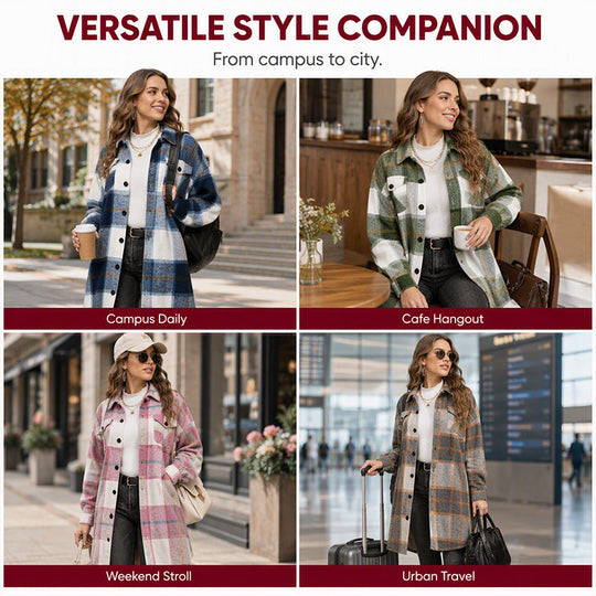 🧥 Timeless Check, Long-Line Layered Comfort | Women's Casual Long Plaid Button Down Shacket