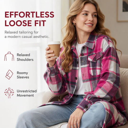 🧥 Timeless Check, Long-Line Layered Comfort | Women's Casual Long Plaid Button Down Shacket
