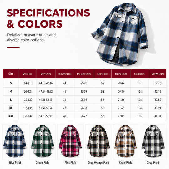 🧥 Timeless Check, Long-Line Layered Comfort | Women's Casual Long Plaid Button Down Shacket