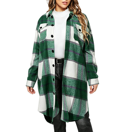 🧥 Timeless Check, Long-Line Layered Comfort | Women's Casual Long Plaid Button Down Shacket