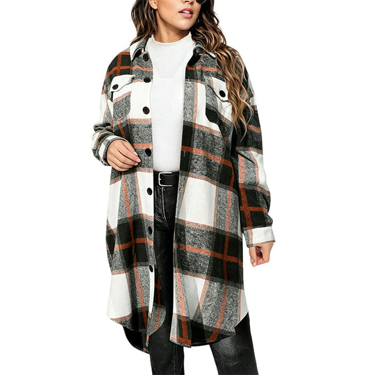 🧥 Timeless Check, Long-Line Layered Comfort | Women's Casual Long Plaid Button Down Shacket