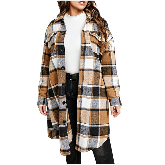 🧥 Timeless Check, Long-Line Layered Comfort | Women's Casual Long Plaid Button Down Shacket