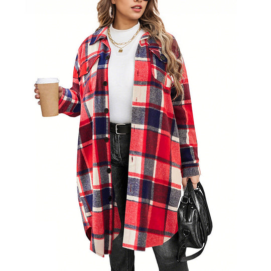 🧥 Timeless Check, Long-Line Layered Comfort | Women's Casual Long Plaid Button Down Shacket