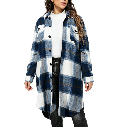 🧥 Timeless Check, Long-Line Layered Comfort | Women's Casual Long Plaid Button Down Shacket
