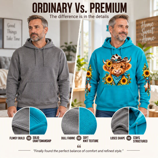 Men's Highland Cow Printed Hoodie with Pocket