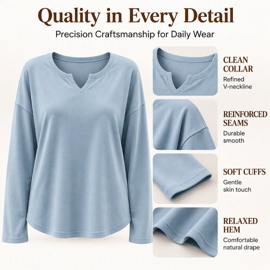 👚 Flattering Neckline, Easy Everyday Comfort | Women's Casual Notch V-Neck Long Sleeve Top