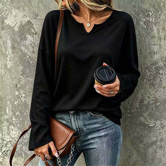 👚 Flattering Neckline, Easy Everyday Comfort | Women's Casual Notch V-Neck Long Sleeve Top