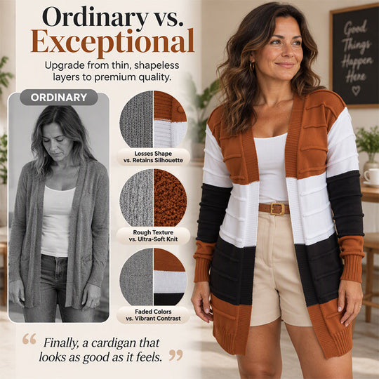 💚Women's Color-Block Open Front Knit Cardigan Sweater