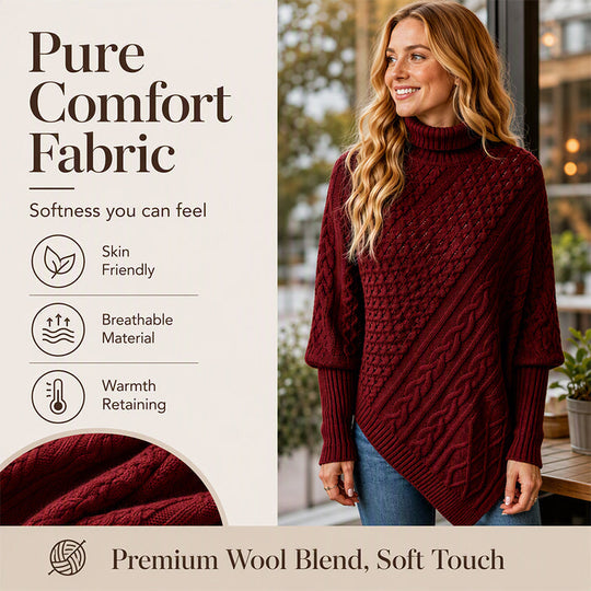 🧶 Timeless Texture, Relaxed Drape Comfort | Women's Cable Knit Poncho Sweater