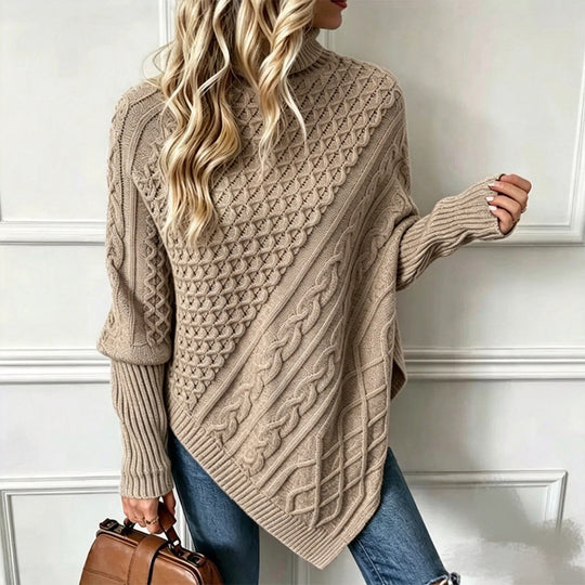 🧶 Timeless Texture, Relaxed Drape Comfort | Women's Cable Knit Poncho Sweater