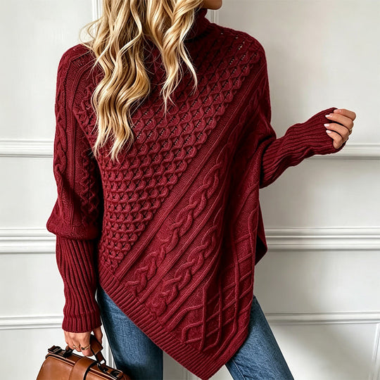 🧶 Timeless Texture, Relaxed Drape Comfort | Women's Cable Knit Poncho Sweater