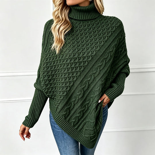 🧶 Timeless Texture, Relaxed Drape Comfort | Women's Cable Knit Poncho Sweater