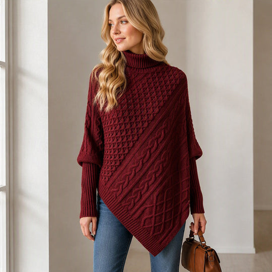 🧶 Timeless Texture, Relaxed Drape Comfort | Women's Cable Knit Poncho Sweater