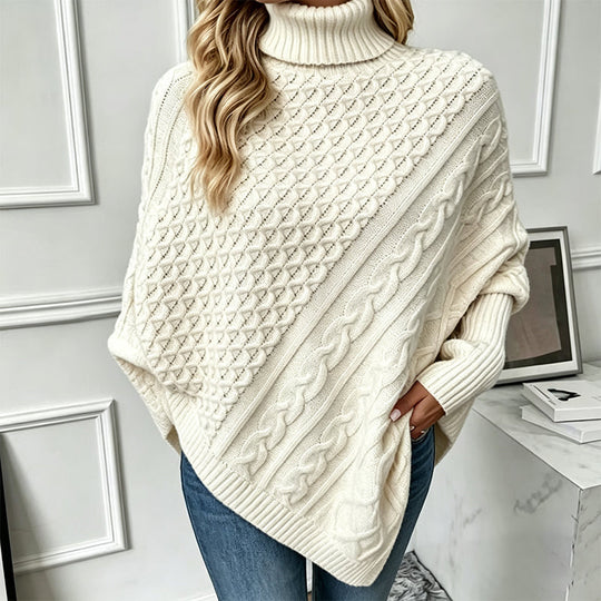 🧶 Timeless Texture, Relaxed Drape Comfort | Women's Cable Knit Poncho Sweater