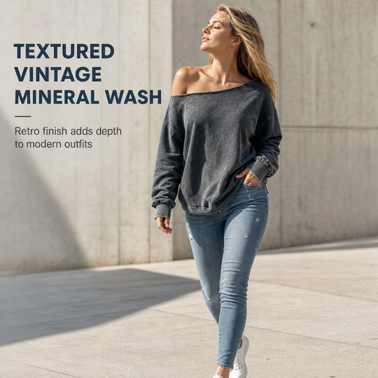 👚 Elegant Shoulder Line, Washed Relaxed Comfort | Women's Casual Off Shoulder Mineral Wash Oversized Slouchy Sweatshirt