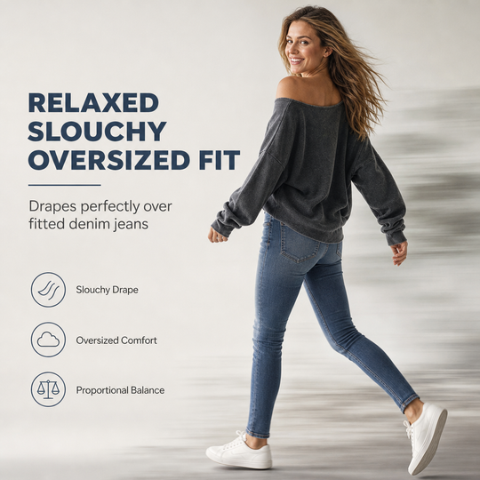 👚 Elegant Shoulder Line, Washed Relaxed Comfort | Women's Casual Off Shoulder Mineral Wash Oversized Slouchy Sweatshirt