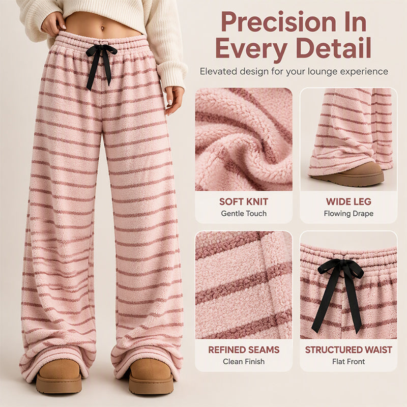 ☁️ Plush Softness, Leg-Elongating Silhouette | Women's Double-Sided Plush Striped Wide-Leg Pants