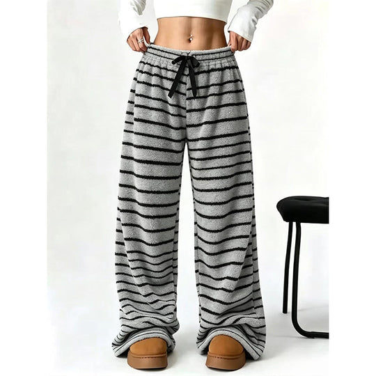 ☁️ Plush Softness, Leg-Elongating Silhouette | Women's Double-Sided Plush Striped Wide-Leg Pants