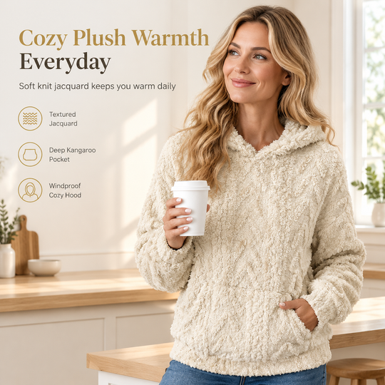 Women's Loose Fit Pullover Jacquard Hooded Plush Hoodie for Autumn and Winter