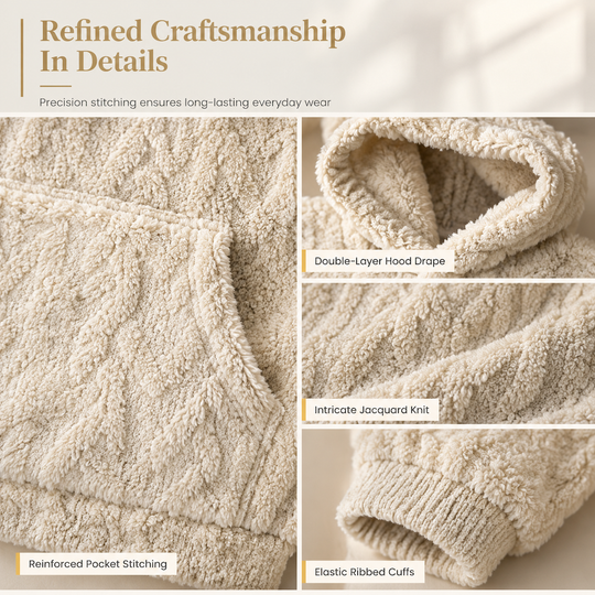 Women's Loose Fit Pullover Jacquard Hooded Plush Hoodie for Autumn and Winter