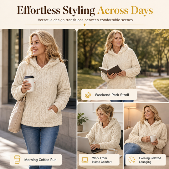 Women's Loose Fit Pullover Jacquard Hooded Plush Hoodie for Autumn and Winter
