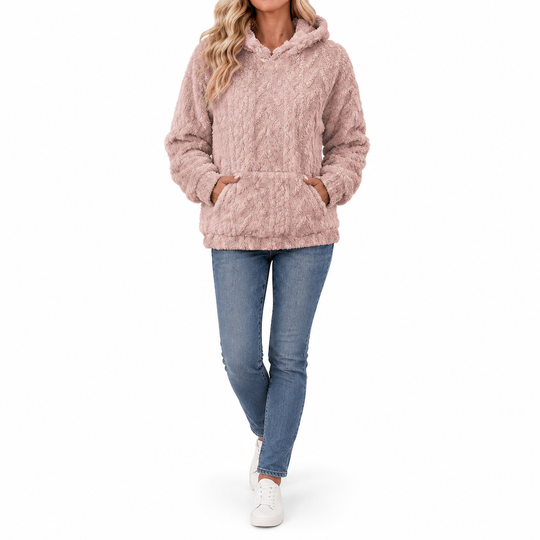 Women's Loose Fit Pullover Jacquard Hooded Plush Hoodie for Autumn and Winter