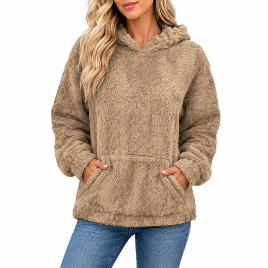 Women's Loose Fit Pullover Jacquard Hooded Plush Hoodie for Autumn and Winter
