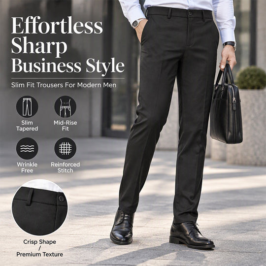 👖 Tailored Streamlined Look, Comfortable Mid-Rise Fit | Men's Slim-Fit Mid-Rise Suit Pants