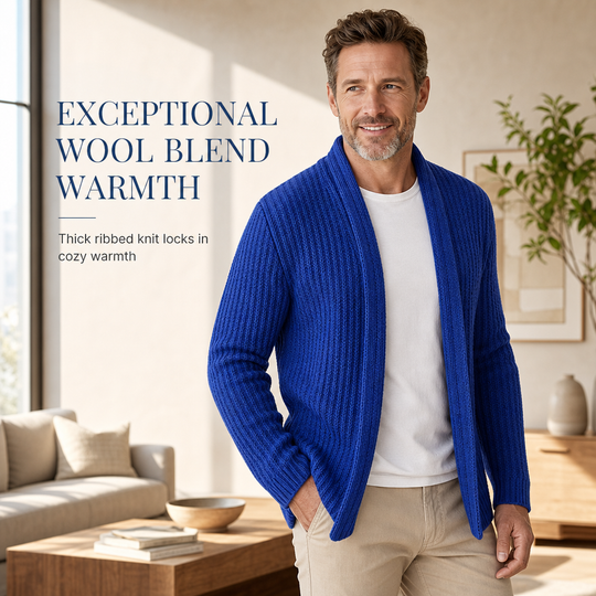 Men's Solid Long Sleeve Knit Cardigan Sweater