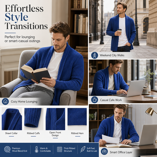 Men's Solid Long Sleeve Knit Cardigan Sweater