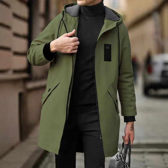 🧥 Balanced Coverage, Wind-Ready Comfort | Men's Mid-Length Hooded Windbreaker Trench