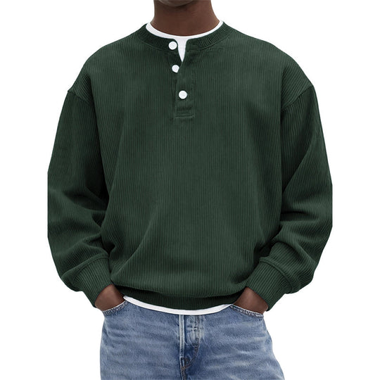 🧵 Retro Ribbed Texture, Adjustable Neckline | Men's Casual Corduroy Long Sleeve Henley Top