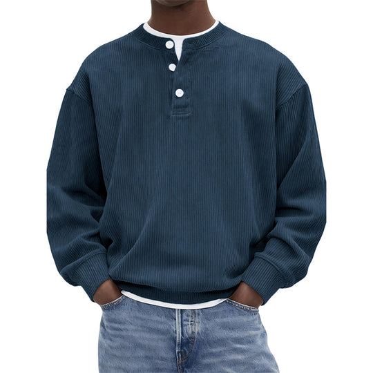🧵 Retro Ribbed Texture, Adjustable Neckline | Men's Casual Corduroy Long Sleeve Henley Top