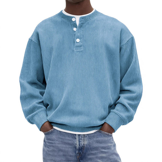 🧵 Retro Ribbed Texture, Adjustable Neckline | Men's Casual Corduroy Long Sleeve Henley Top