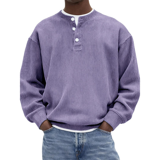 🧵 Retro Ribbed Texture, Adjustable Neckline | Men's Casual Corduroy Long Sleeve Henley Top