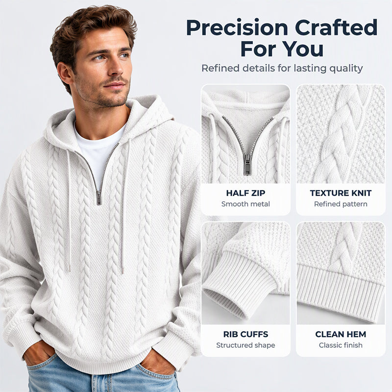 Men's Cable Knit Half-Zip Hooded Sweatshirt