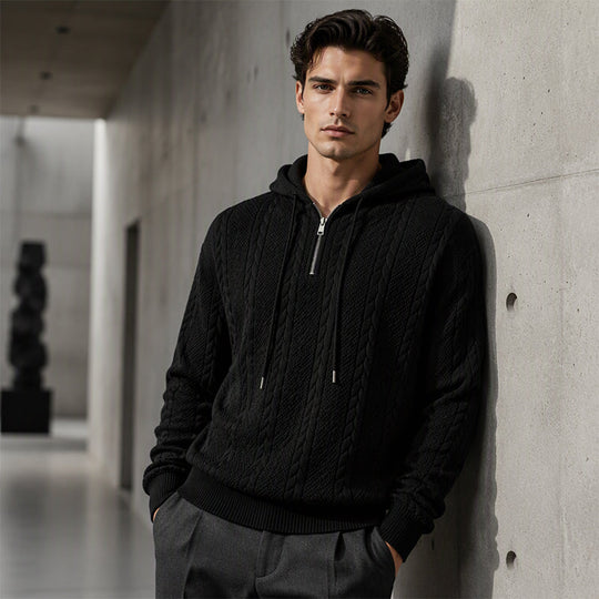 Men's Cable Knit Half-Zip Hooded Sweatshirt