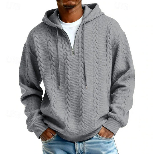 Men's Cable Knit Half-Zip Hooded Sweatshirt