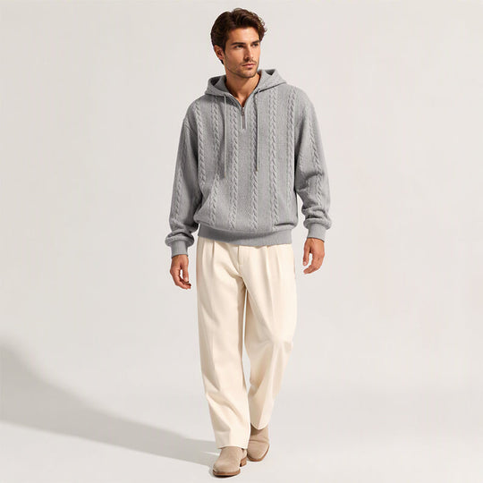 Men's Cable Knit Half-Zip Hooded Sweatshirt
