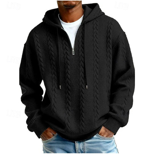 Men's Cable Knit Half-Zip Hooded Sweatshirt